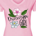 thumbnail image 4 of Inktastic Mississippi Girl Magnolia Flowers and Leaves Women's V-Neck T-Shirt, 4 of 5