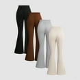 thumbnail image 4 of BLTIBY 4PC Girls Boys Flare Pants Fall Ribbed Knit Solid Color High Waisted Yoga Bottom Pant Toddler Elastic Waist Lightweight Fashion Leggings Trousers Beige 12-13 Years, 4 of 7