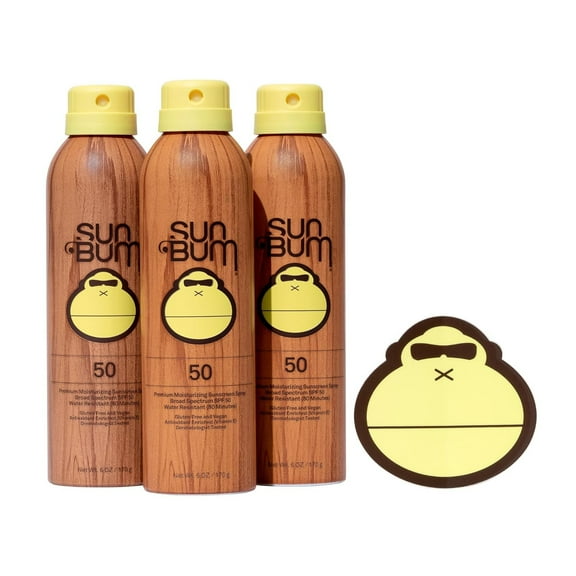 Sun Bum Original Moisturizing Sunscreen Spray SPF 50 with Sunny Sticker, Vegan and Hawaii Act 104 Compliant, Octinoxate & Oxybenzone Free, Broad Spectrum UVA/UVB Sunscreen, 3 Pack, 6 oz