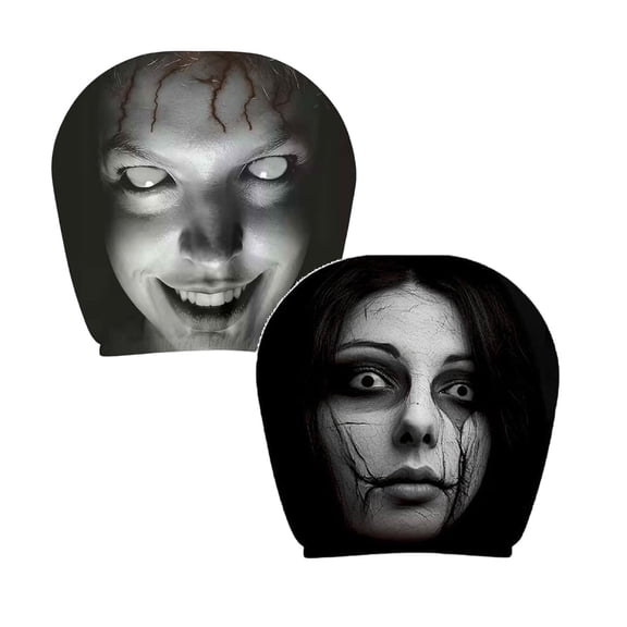 Spooky Ghost Face Headrest Covers 2PCS Scary Creepy Face Design Soft Stretch Fabric for Halloween Parties Pranks Car Decor