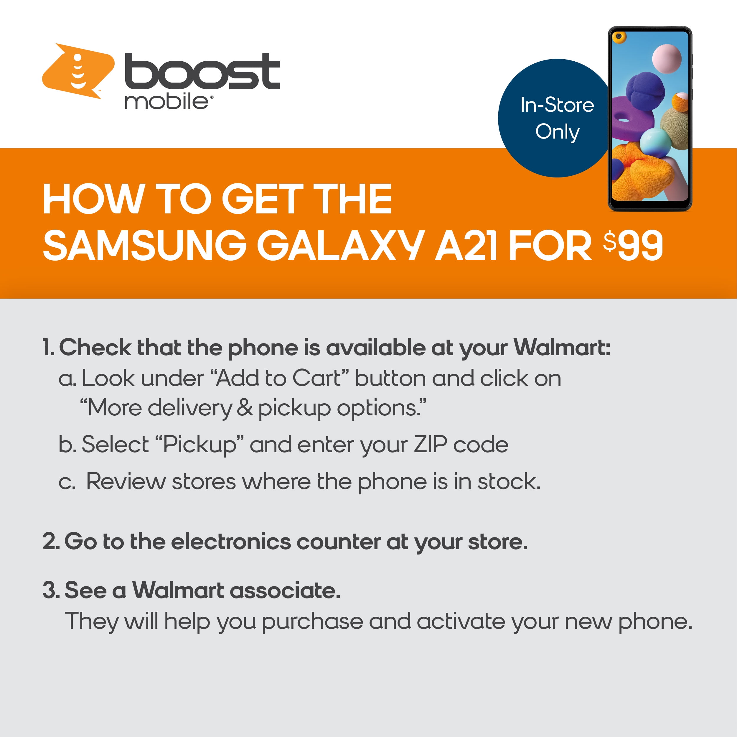 Samsung Galaxy A21 Smartphone, Boost Mobile, Quad-Camera Samsung Galaxy A21 Smartphone, Boost Mobile, Quad-Camera