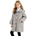 thumbnail image 4 of TIREOW Girls Mid‑Length Coat Solid Color Single Breasted Long Sleeve Lapel Trench Coat Fall Winter Fashionable Warm Overcoat, 4 of 9