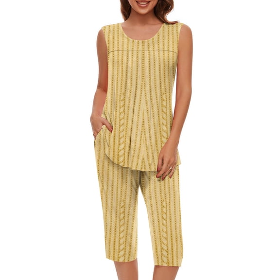 GigrtiJin Womens Pajama Sets Round Neck Sleeveless Tops and Capri Pants 2 Piece Trendy Stripes Print Nightwear Outfits