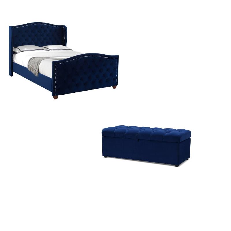 2 Piece Wingback Bed Storage Bench Set