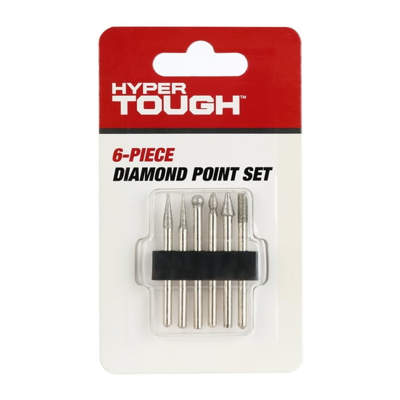 Hyper Tough 6 Piece Diamond Bit Set for Rotary Tools, Carbon Steel, 1/8-Inch Shank - 6 Count Pack
