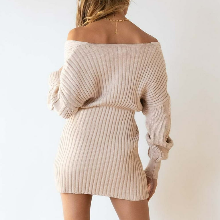 white knit backless dress Buttermilk Knitted Long Sleeve Backless Mini Dress main image 1