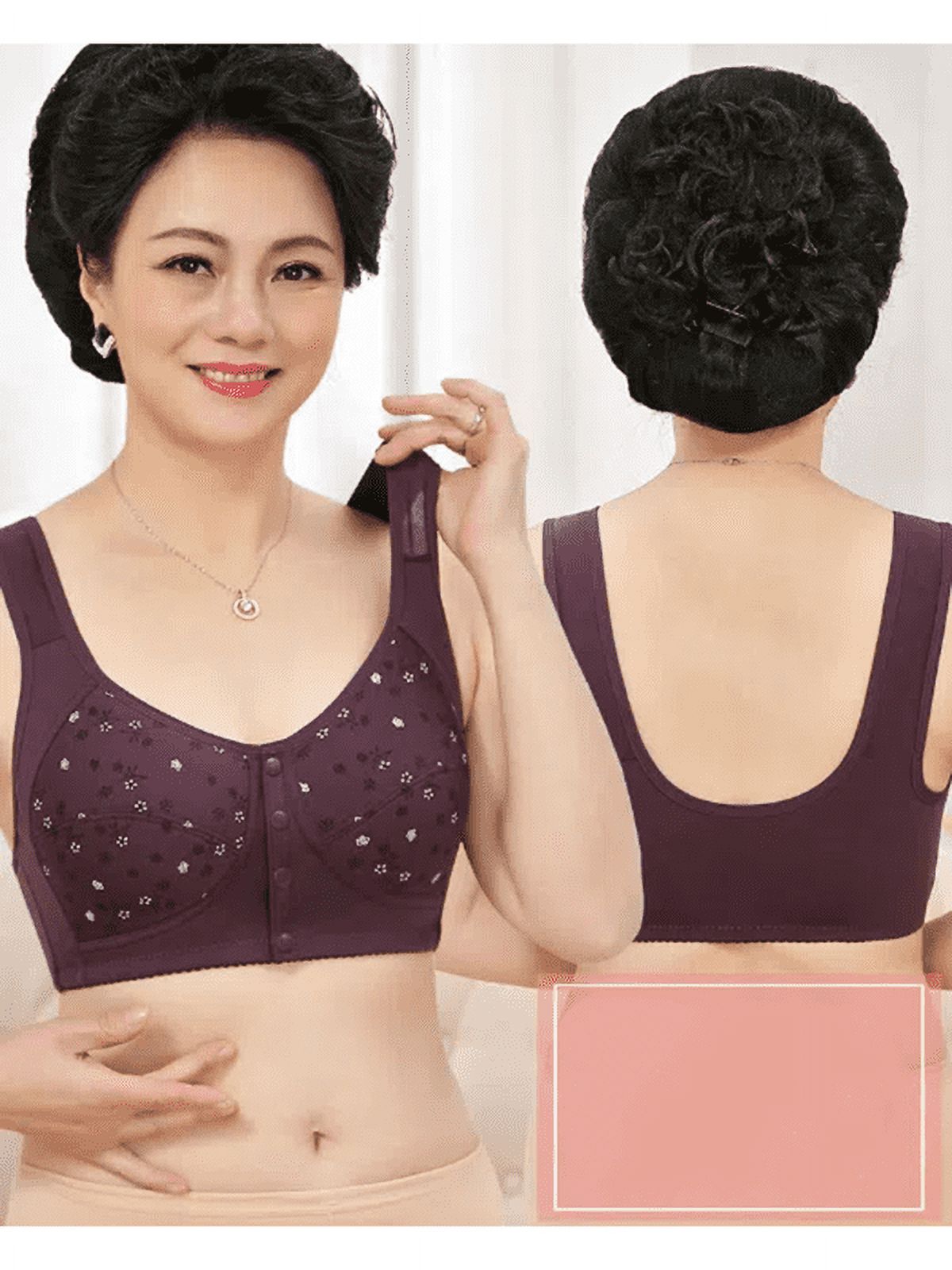 4PCS Daisy Bras for Older Women, Daisy Bras for Women Front Closure No Underwire Comfort Senior Snap Closing Bra