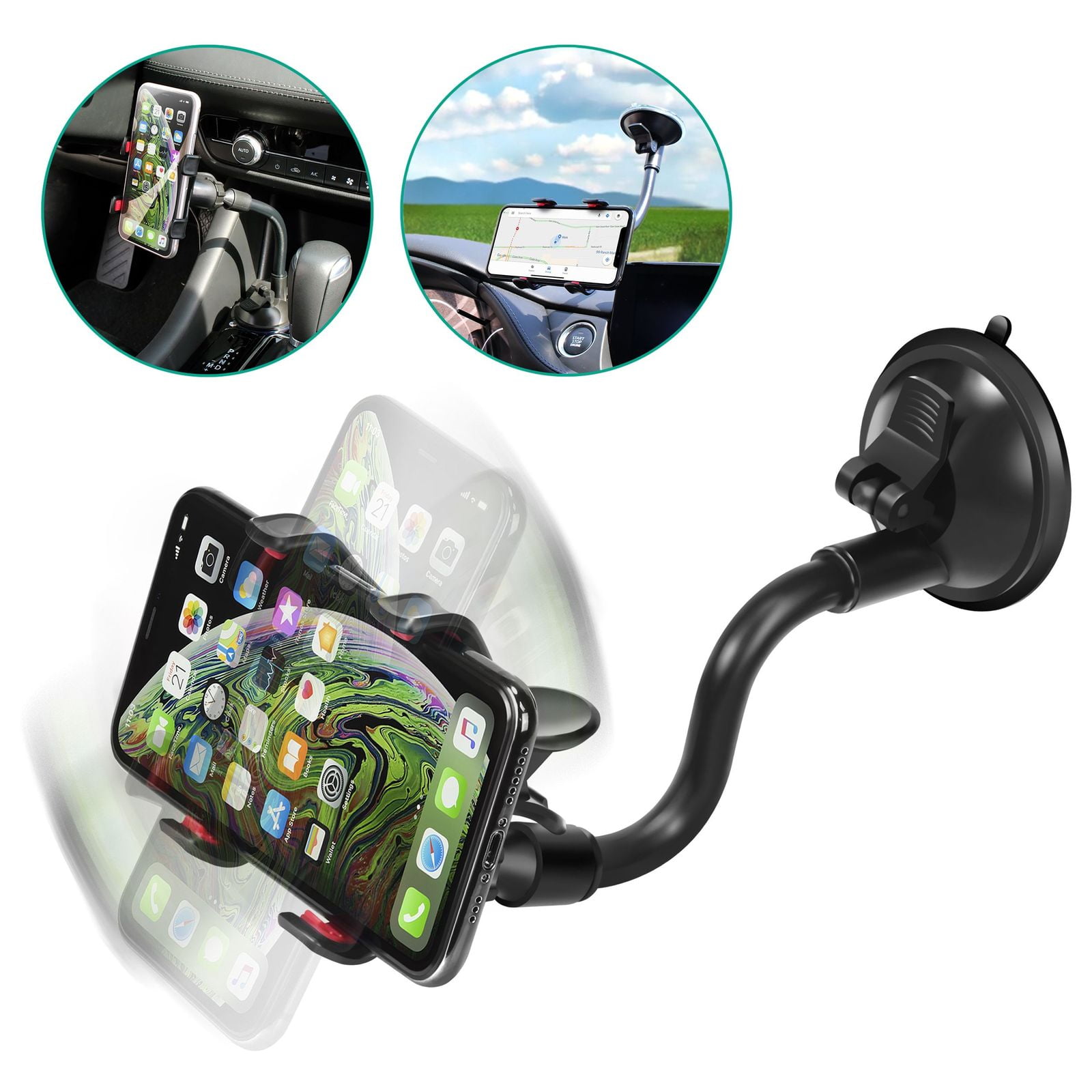 Insten Universal Car Mount Suction Phone Holder Stand for Smartphone Cell phone Mobile GPS for iPhone 11 12 Mini Pro Max Samsung Galaxy S9 S9+ Plus S8 S8+ Sony Xperia XZ2 XZ LG G6 G5 V30