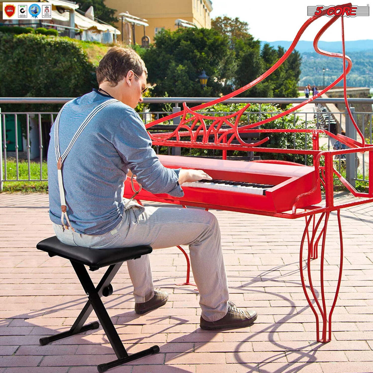 5 Core Keyboard Bench 2 Inch Padded Cushioned Piano Stool Height Adjustable 19" Guitar Seat Portable