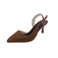 thumbnail image 2 of Miluxas Kitten Heels for Women Pointed Toe Pumps Leather Low Heel Slingback Heels with Buckle Dress Shoes for Dating Party Working Brown 9.5(43), 2 of 9