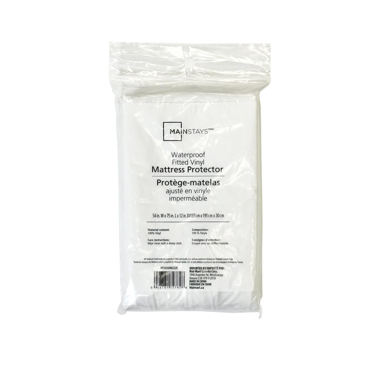 Mainstays Fitted Vinyl Mattress Protector -Twin Size, Double Size, Queen Size
