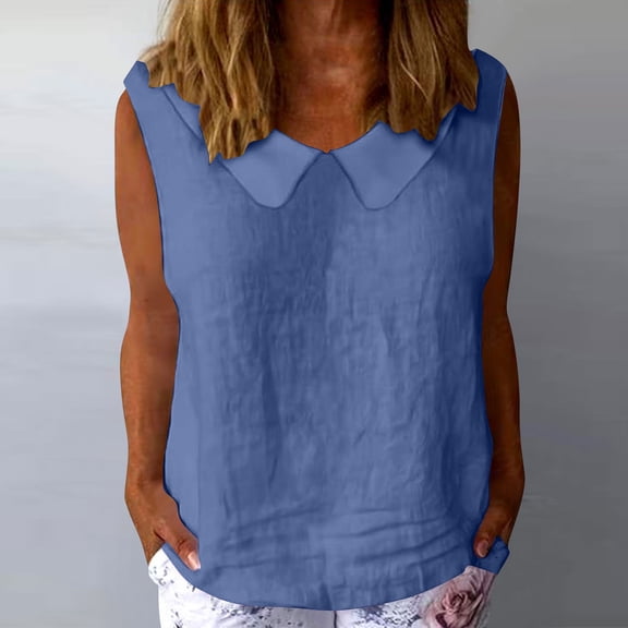 Uootdi Womens Tops Sleeveless Scalloped Collar Loose Fit Lightweight Casual Daily Wear Blouses Shirts Gift