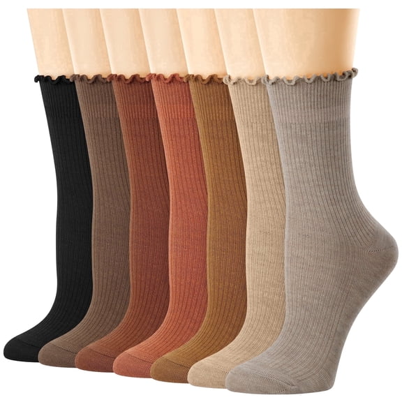 Loritta 7 Pairs Ruffle Socks Womens Crew Socks Casual Cute Frilly Cotton Socks for Women Soft