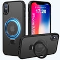thumbnail image 2 of PYYAN-Compatible with iPhone X/XS Case with Magnetic Ring Stand, Military Drop Protection, Anti-Scratch/Anti-Fingerprint Translucent Matte Phone Case for iPhone X/XS (Black), 2 of 4