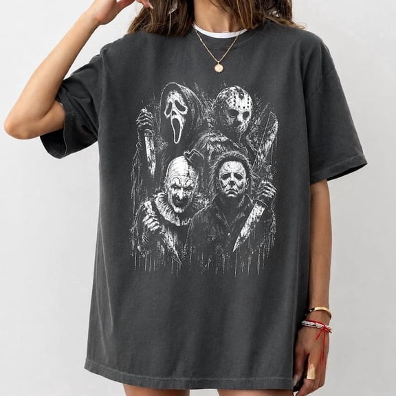 HD HANDICHI DESIGN Unisex Vintage Slasher Icons Cotton Crew Neck T-Shirt