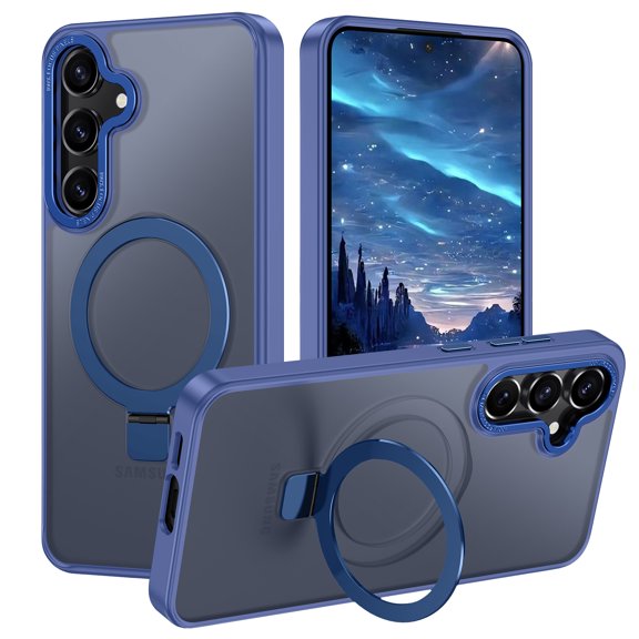CASEFIV for Samsung Galaxy S25 Case,with Magnetic Invisible Stand [Military Drop Protection] [Compatible with MagSafe] Shockproof Slim Translucent Anti-Slip,Blue