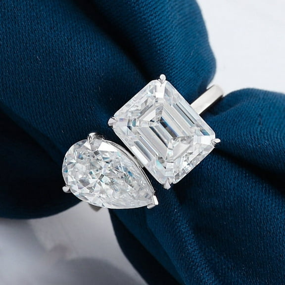 solitaire jewels 4TCW Pear and Emerald Cut Moissanit Toi Et Moi Engagement Ring For Women, 14K Yellow Gold