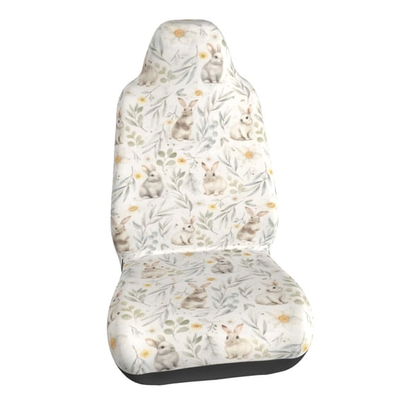Easter Eggs Bunny Rabbits Plaid Leaves Car Seat Covers Stretch Car Seat Protectors Universal Fit