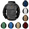 thumbnail image 2 of ZCFZJW Fashion Color Blcok Hoodie Tops for Men Lightweight Casual Fall Winter Long Sleeve Drawstring Hooded Sweatshirts Trendy Tactical Hoodies Outwear Coat with Multi-Pockets White S, 2 of 4