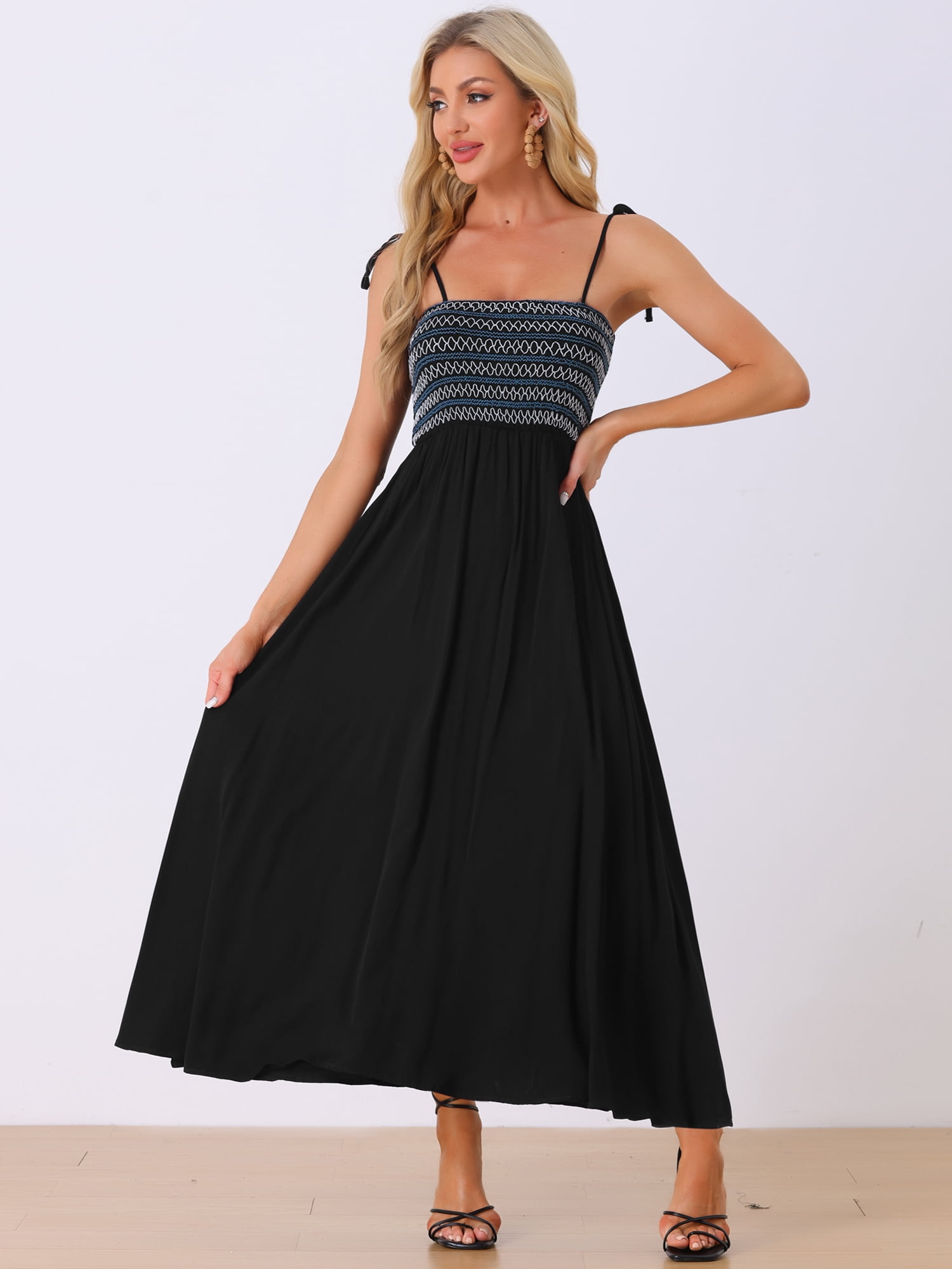 DARING DIVA Women's Boho Adjustable Spaghetti Strap Maxi Dresses XL Black