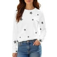 thumbnail image 4 of Women's Star Print Round Neck Long Sleeve Sweatshirt, Loose Fit Casual Pullover Top with Five-Point Star Pattern for Daily Wear, Street Fashion and All Season Comfort White S, 4 of 8