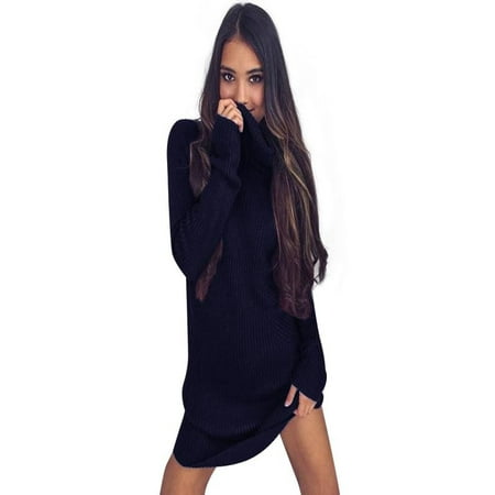Iuhan Womens Casual Long Sleeve Jumper Turtleneck Sweaters Dress NY