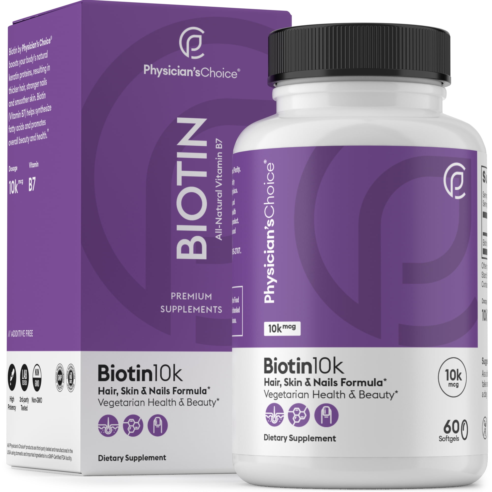 Physician's Choice Biotin for Hair, Skin, Nails Softgels, 10000mcg