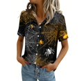 thumbnail image 2 of Funny Halloween Shirts for Women Plus Size V Neck Short Sleeve Button Down Fall Holiday Halloween T Shirts, 2 of 4
