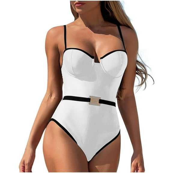 Puntoco Swimsuit for women 2025 Clearance Women's Belted Comfortable Swimsuit Fashion Bikini Swimsuit White 16-18(XL)