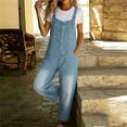 thumbnail image 4 of SAWOBUUN Women Fit Jean Button Front Jumpsuit with Pockets Overalls Casual Loose Wide Leg Denim Pants, 4 of 6