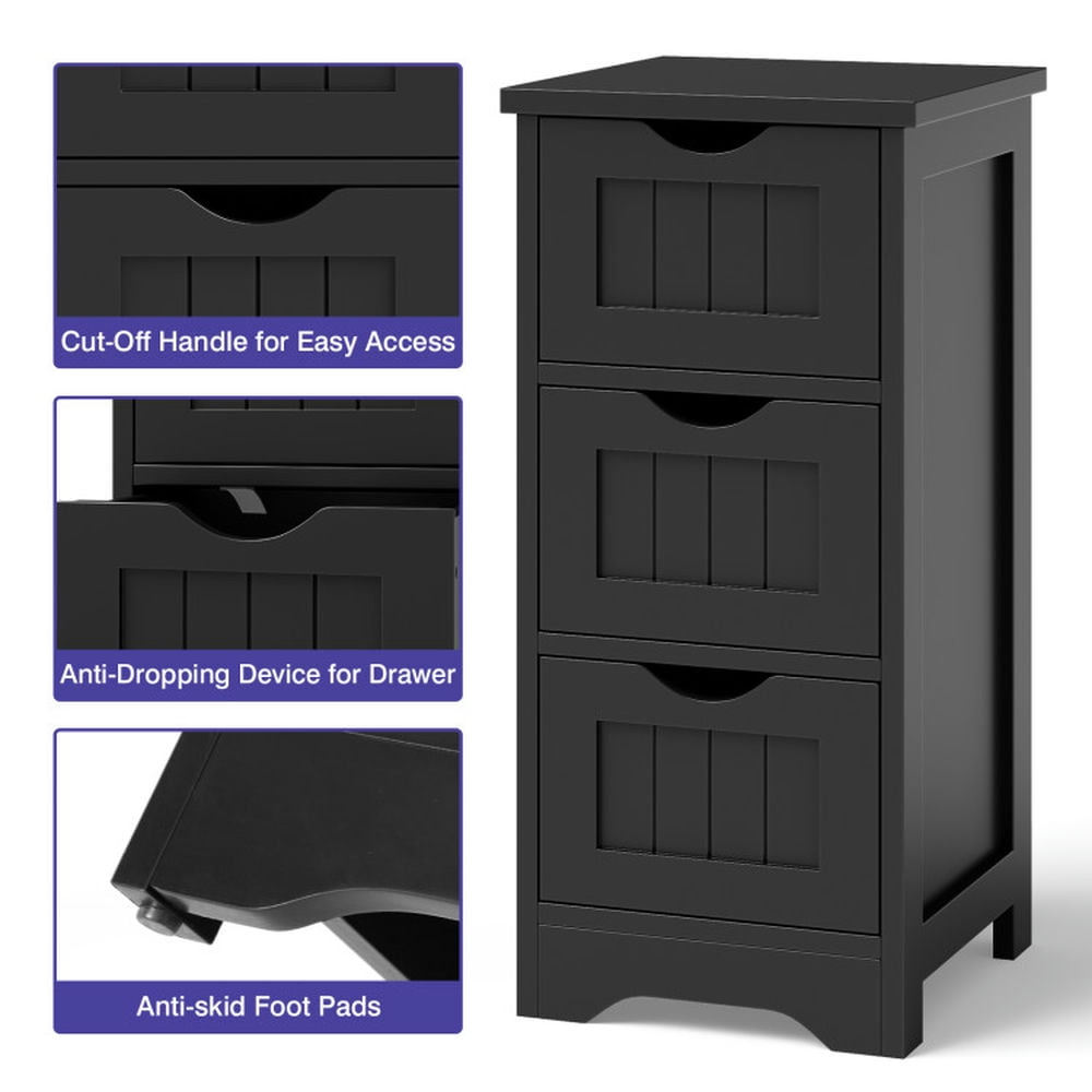 Finihen Bathroom Storage Cabinet, Bathroom Floor Cabinet, Bathroom Floor Freestanding Storage Organizer with 3 Drawers, for Bathroom, Living Room, Bedroom, Kitchen, Black Finihen Bathroom Storage Cabinet, Bathroom Floor Cabinet, Bathroom Floor Freestanding Storage Organizer with 3 Drawers, for Bathroom, Living Room, Bedroom, Kitchen, Black