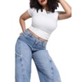 thumbnail image 2 of Women'S Crew Neck Short Sleeve Tops Slim Fit T Shirts Basic Tee Crop Tops Workout Y2k Clothes White XXL, 2 of 9
