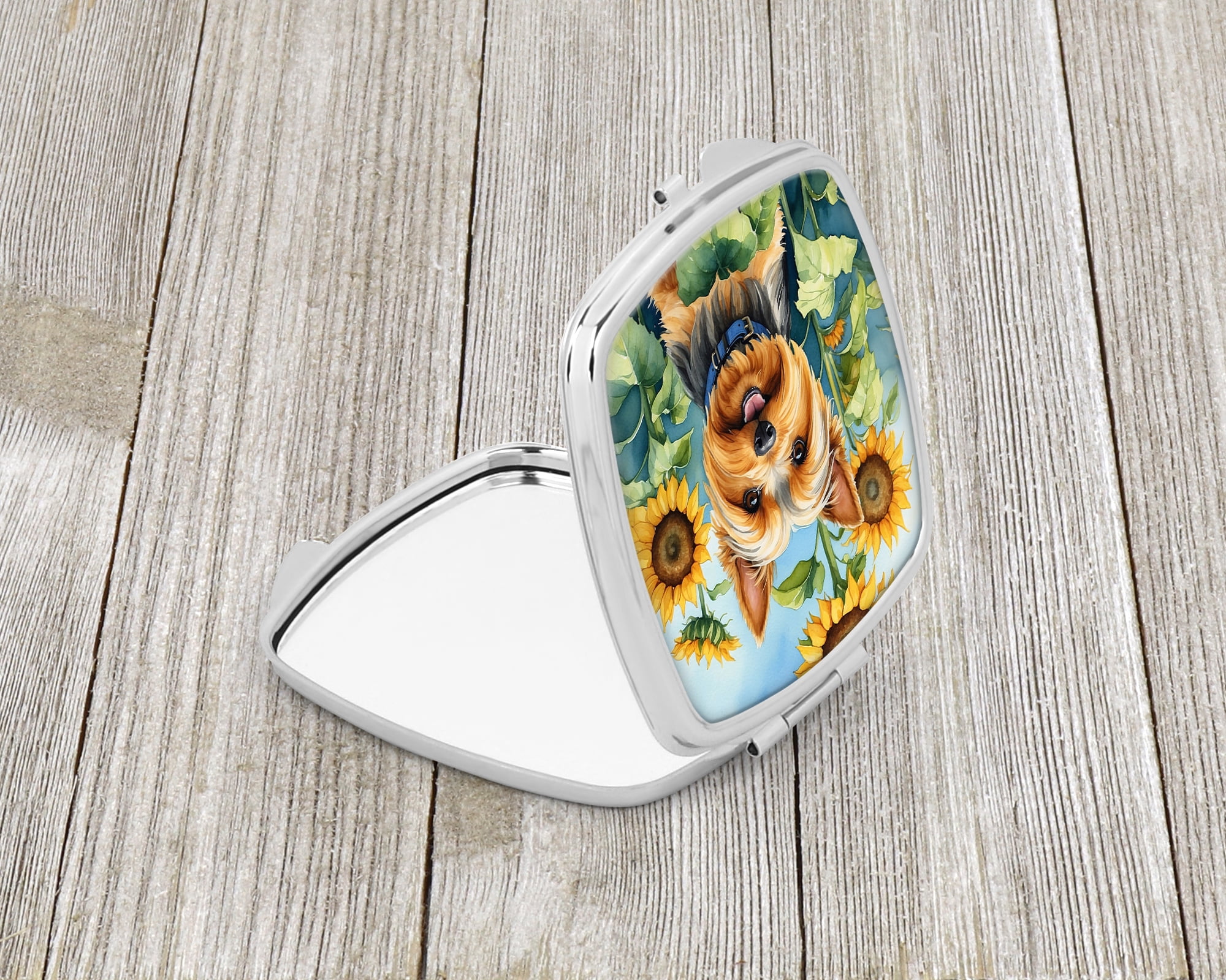 Silky Terrier in Sunflowers Compact Mirror 2.75 in x 3 in