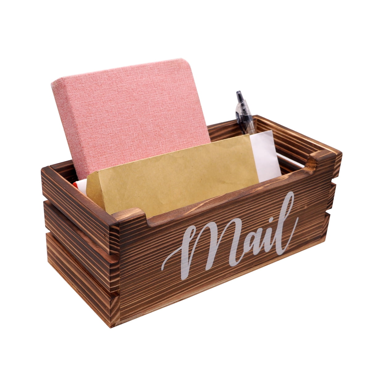 Rustic Mail Organizer Decorative Wooden Mail Holder Box Farmhouse Tabletop Mail Storage Box for