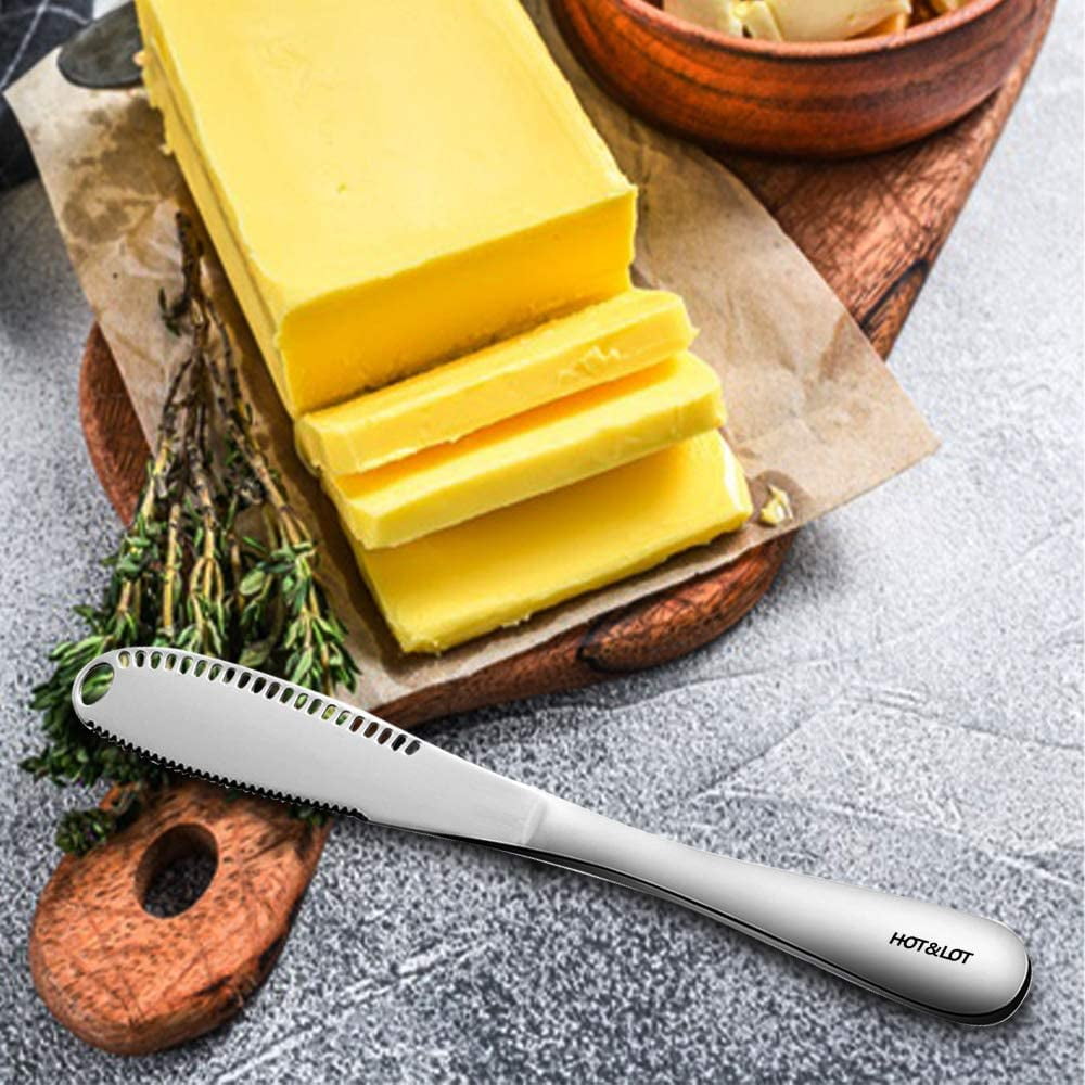 MINGYU Stainless Steel Butter Knives Colorful Peanut Butter Knife,  Multifunction 3 in 1 Butter Spreader Knife With Holes Set of 4