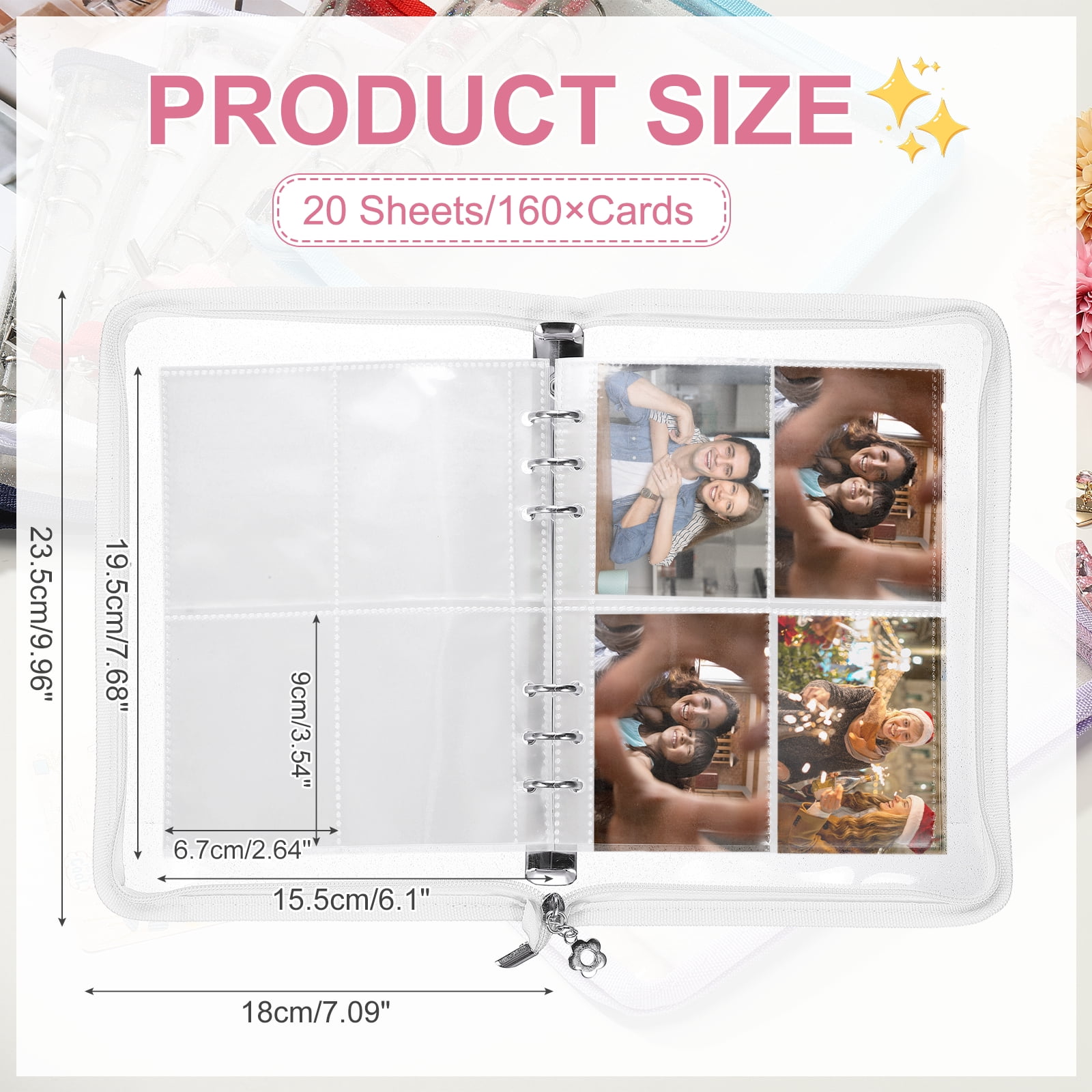 A5 Photocard Binder, 4 Photo Style Clear KPop Photocard Holder Binder Book,  Korean Kpop Photo Card Album with 25 Pcs Inner (200 Card Slots), White
