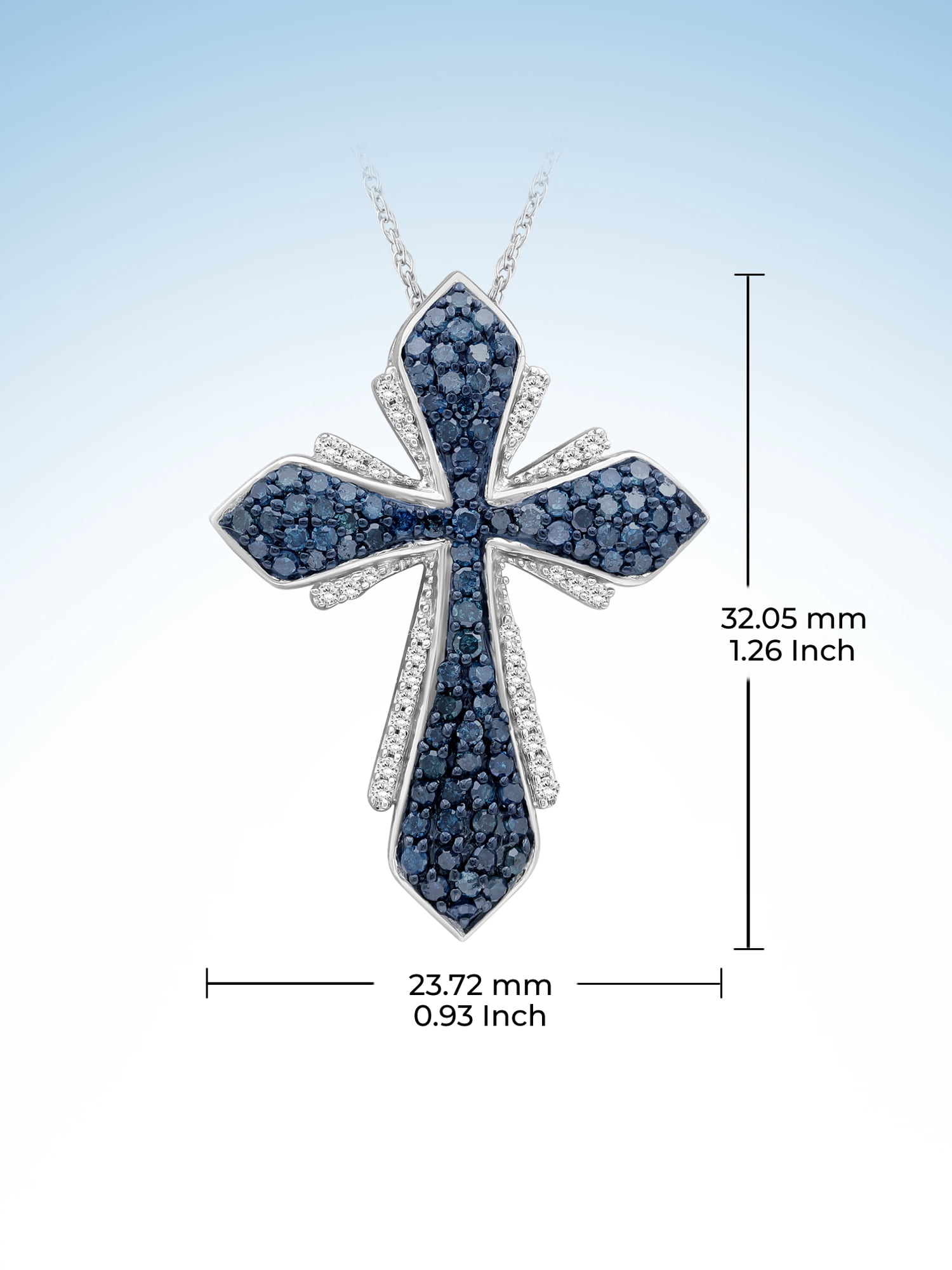 JewelersClub Sterling Silver 1.00 Carat Diamond Cross Pendant Necklace for Women Blue & White Diamonds + 18” Rope Chain Included JewelersClub Sterling Silver