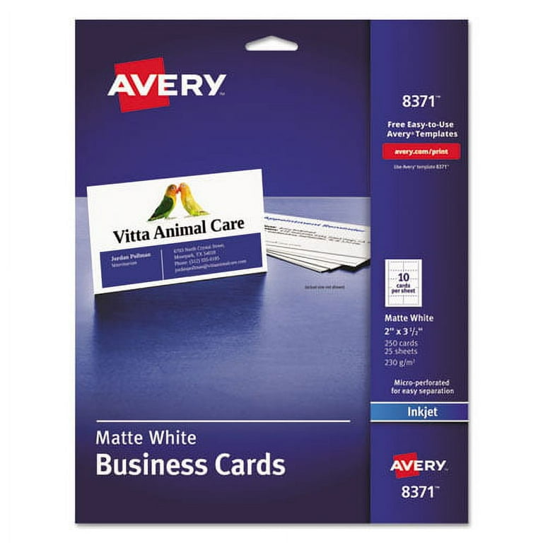 Printable Microperforated Business Cards w/Sure Feed Technology, Inkjet, 2 x 3.5, White, 250 Cards, 10/Sheet, 25 Sheets/Pack