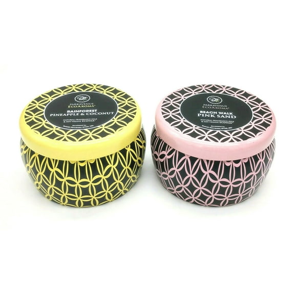 CocoSoy Eco Aroma Tin Candles Organic Natural Botanicals 2-Pack Multiple Scents - Pink Sand & Pineapple