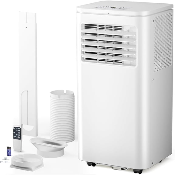 FREE VILLAGE Portable Air Conditioners,8000 BTU,4 in 1 Portable AC Unit with Window Kits, Fan & Dehumidifier Modes,Cools up to 350 Sq.Ft,LED Display/Remote Control,24H Timer for Living Room,Bedroom