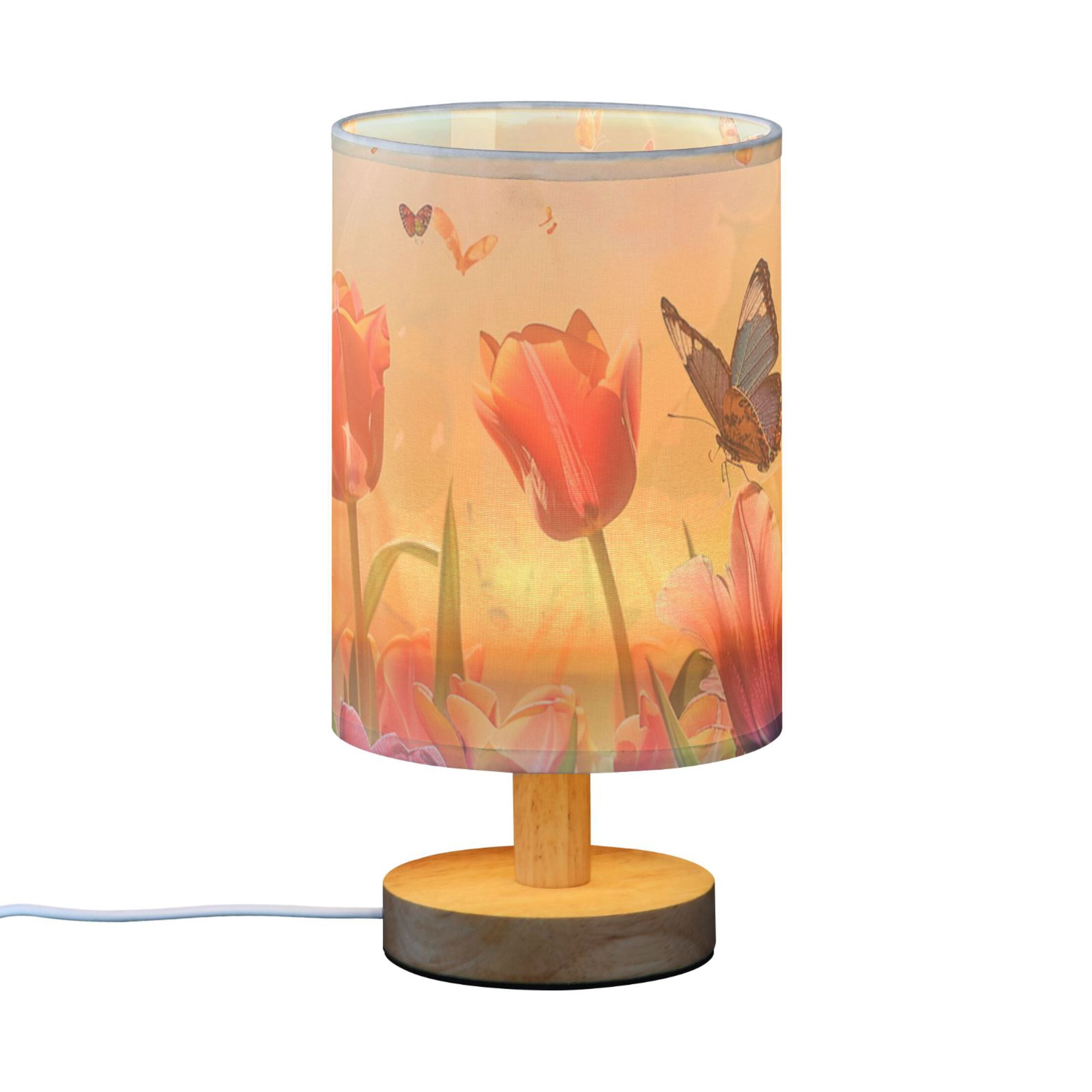 Tulips Butterflies Sun Oil Painting Table Lamp with USB Port LED Warm Light Lamp Night Light Home Decor