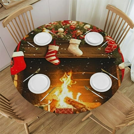 

Autua Christmas Decorations Round Tablecloth Stain-Resistant Washable 100% Polyester Fiber for Outdoor Indoor Dining Parties Weddings - Festive Holiday Table Cover 31 -35