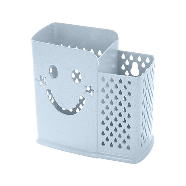 Blue Stainless Steel Dual-Section Utensil Tray With Drainage Holes Restaurant Kitchen Organization #7Su5w
