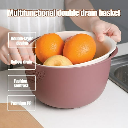 

Shishian 1X Fruit Dish Washing Water Fruit Basket Double-Layer Portable Vegetable Sink Plastic Pan Fruit Tray Fruit Basket Red Pp （Clearance）
