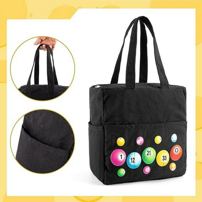 NUMJAW Bingo Bag with Pockets & Handle, Zipper Tote for Bingo