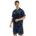 thumbnail image 2 of Tony & Candice Men's Classic Short Sleeve Satin Pajama Set Adult Sleepwear (XXL,Navy Blue with Polka Dots), 2 of 4