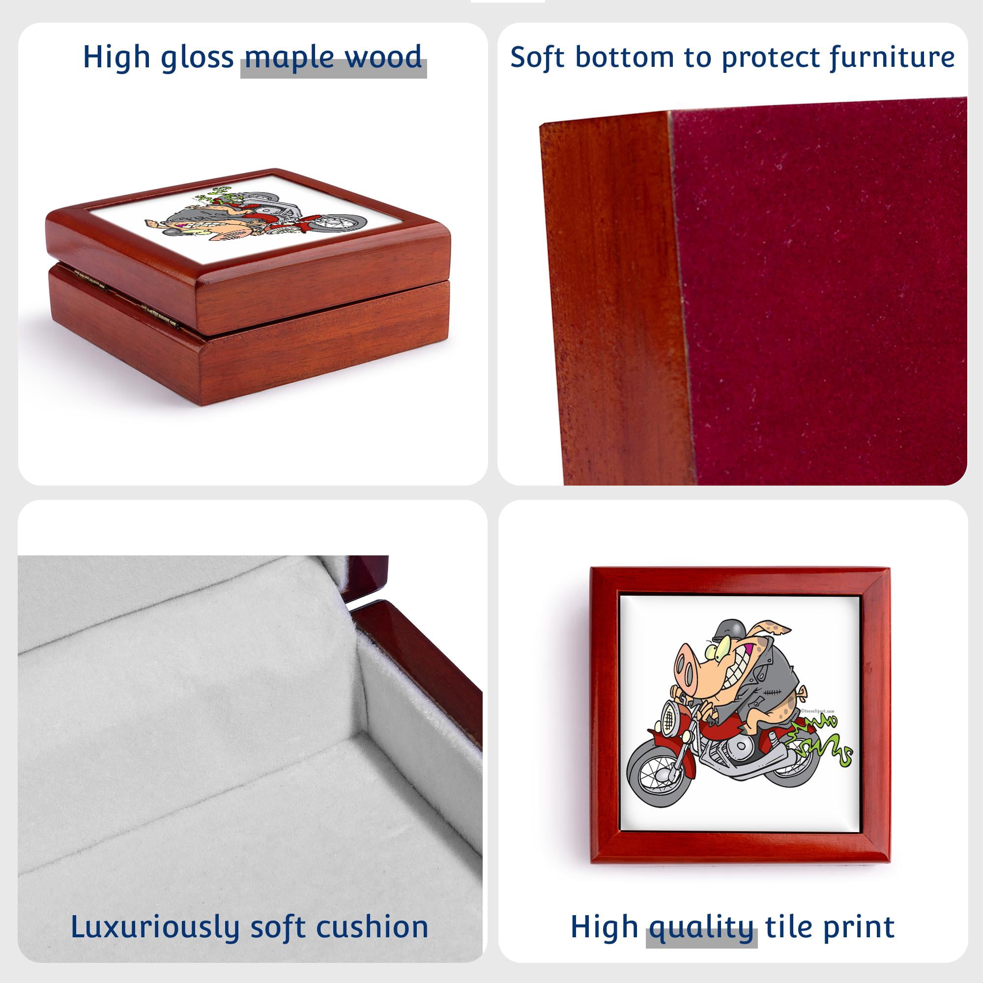 3dRose, Biker Hog Pig Cartoon, Jewelry Box 5.5x5.5 inch with 4 inch tile