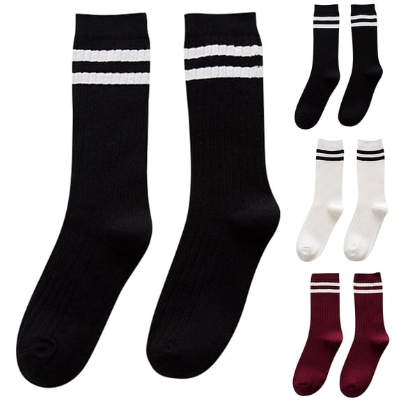 Unisex Stripe Crew Socks Women Men Comfort Soft Mid Calf Tube Vintage Retro Athletic Socks Black A