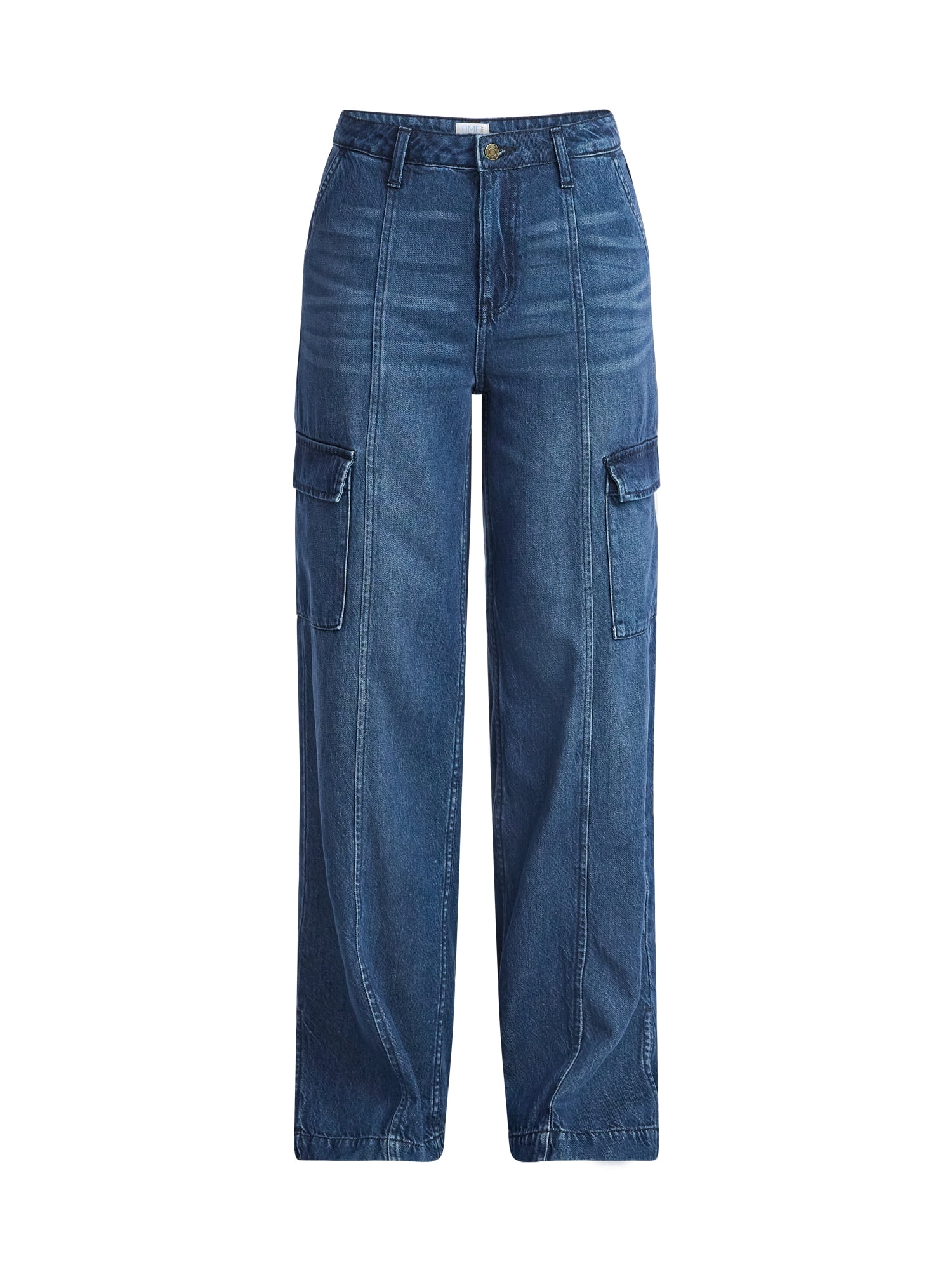 Time and Tru Women's Wide Leg Cargo Jeans, 31" Inseam, Sizes 0-20