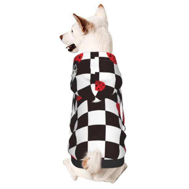 Balery Ladybugs Of Black And White Checkers Sudadera con Capucha para Perros Pequeños – Ropa para Mascotas, Disfraz para Perros y Gatos, Ideal para Fiestas y Cosplay-X-Large